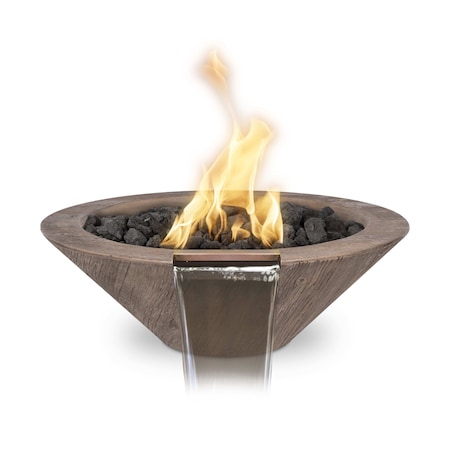 The Outdoor Plus 24 Round Cazo Fire, Water Bowl, Wood Grain GFRC Concrete, Oak, Natural Gas OPT-24RWGFWE12V-OAK-NG